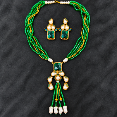 Premium Turkish Crystal and Pearl Necklace Set